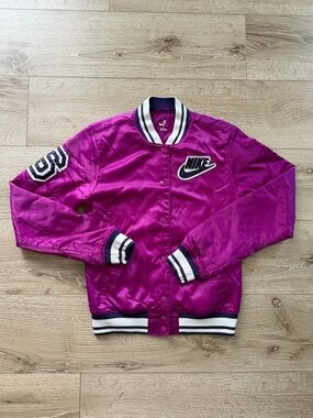 Nike Magenta Satin Bomber Jacket